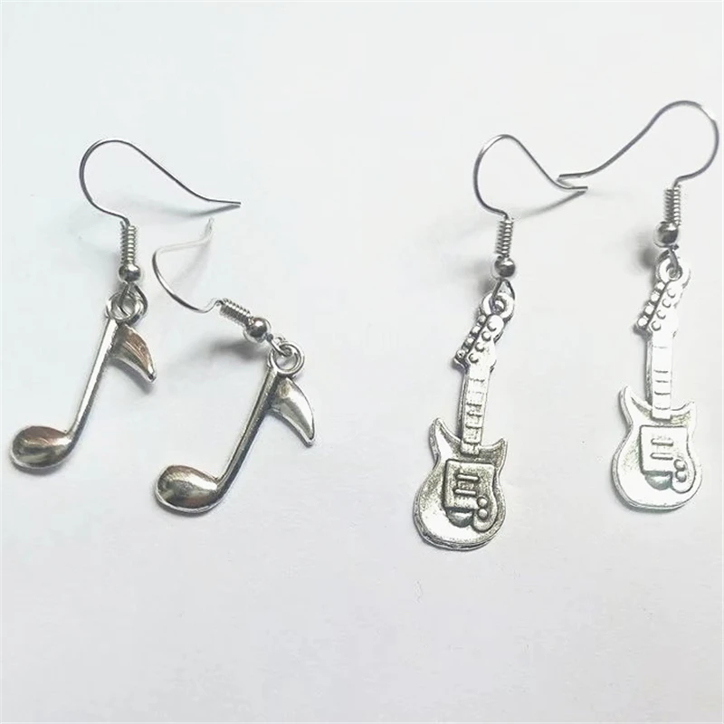 2 пары милых ювелирных украшений мини серьги-гитары музыкальные ноты античные