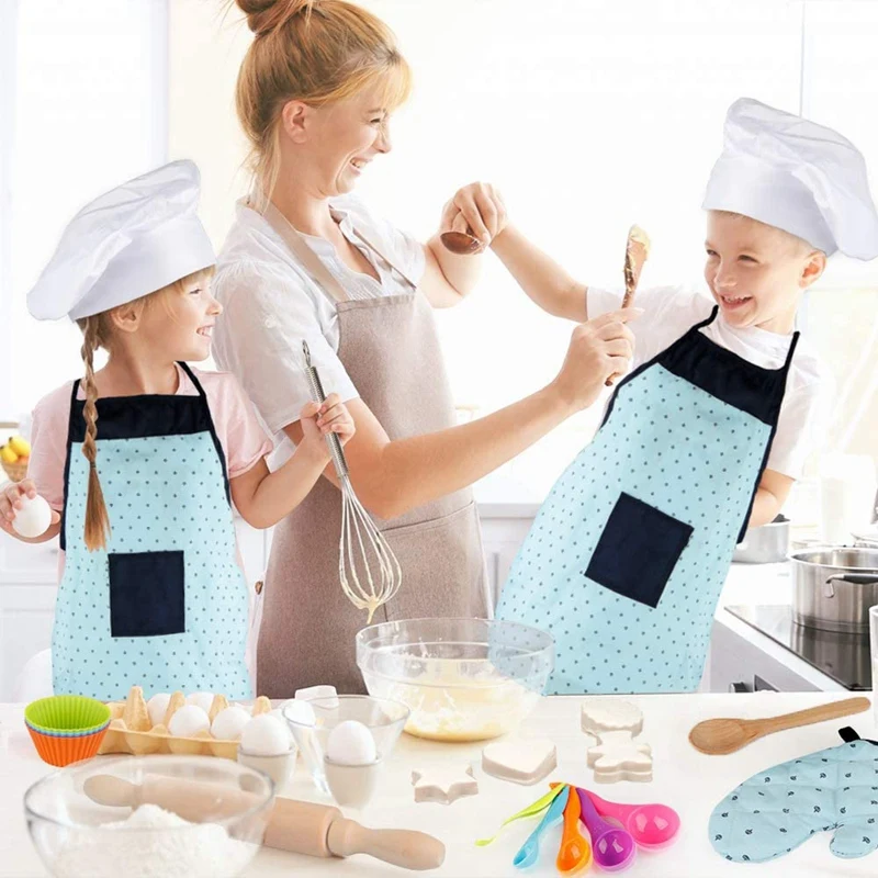 

Basic Cooking and Baking Set,24 Pcs Kids Chef Role Play for Little Boys and Girls Includes Apron, Chef Hat,Cookie Cutter