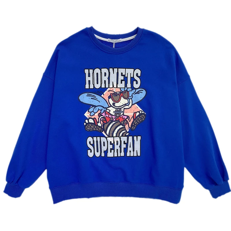 

21 Spring Korean Style Loose Print Cartoon Pattern round Neck Terry Cotton Sweatshirt Women harajuku fashion tops