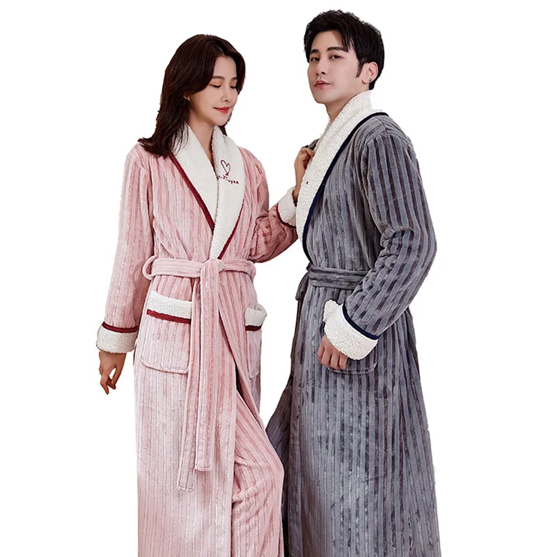 

Winter Coral Fleece Sleepwear Robe Kimono Gown Lovers Sleepwear Nightgown Women&Men Home Clothing Flannel Nightdress Home Wear