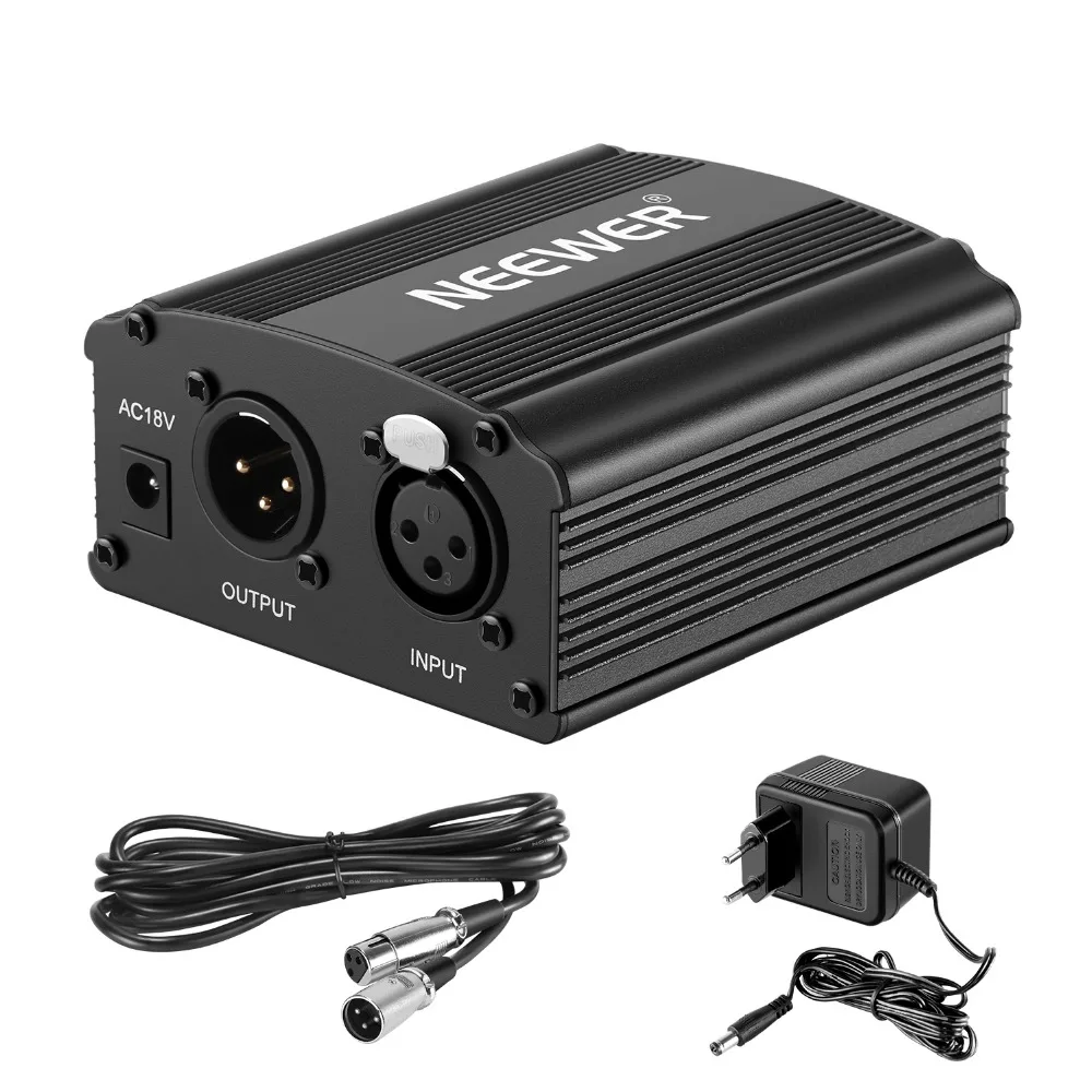 Neewer EU Plug 220V 1-канальный 48В Питание+ адаптер+ один XLR аудио кабель для любого конденсаторный микрофон для записи