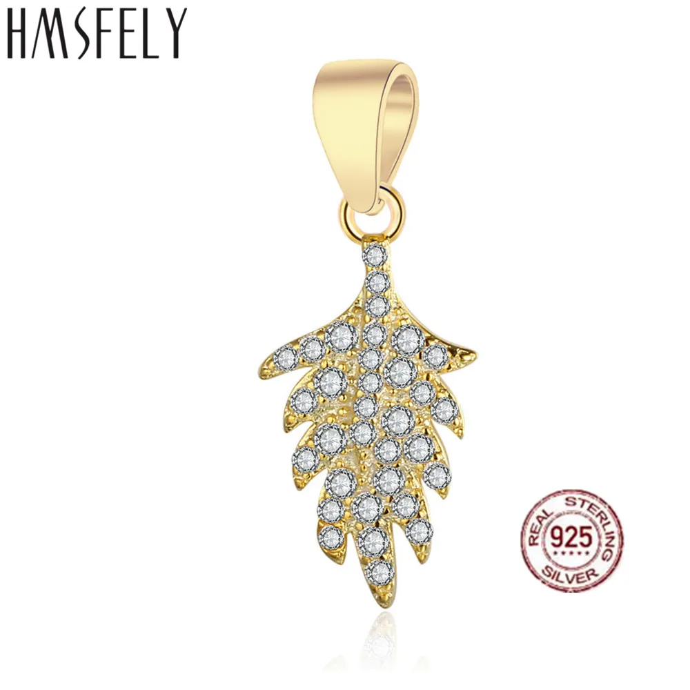 

HMSFELY 925 Sterling Silver Gold Feather Pendant DIY Bracelet Accessories Dangles For Girl's Gift Charms Necklace Jewelry Making