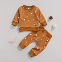 0 24m 2pcs newborn infant baby girls boys suit set sun moon print o neck long sleeve tops trousers with pockets fall clothes