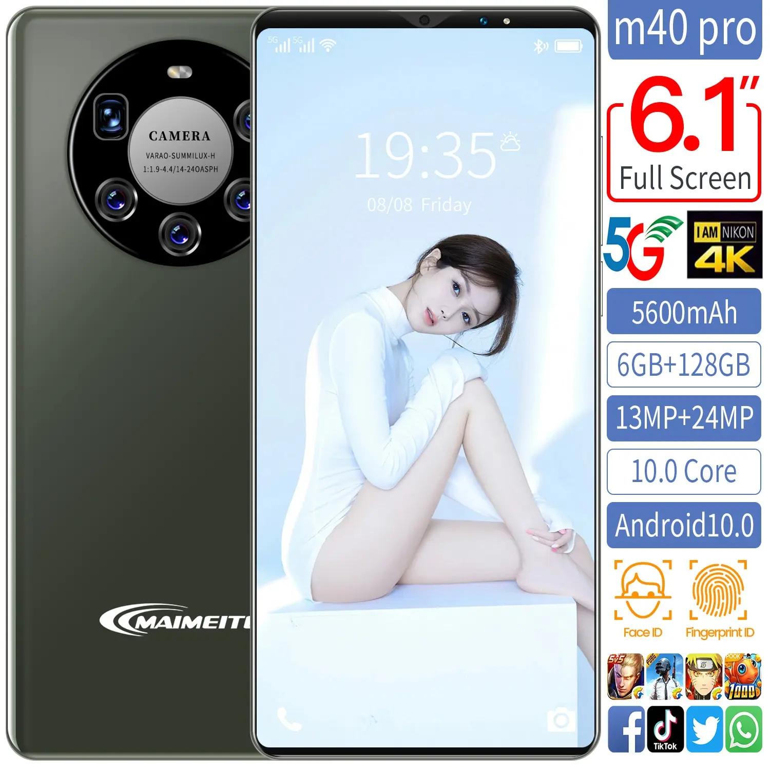 

M40 Pro 6.1 Inch 6+128gb Andriod Smart Phone Fingerprint Id Dual Sim+micro Sd Orange Color 4800mah Mobile Phones