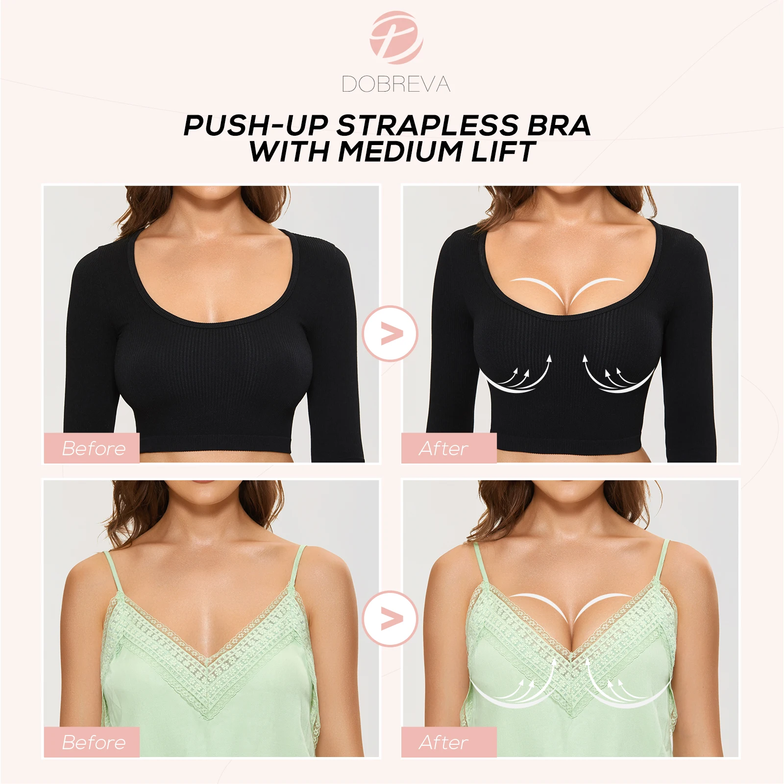 DOBREVA Women's Smooth Push Up Strapless Bra Plus Size Padded Underwire Multiway Bandeau