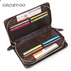 Кожаный мужской бумажник GROJITOO First, длинная сумка из вощеной кожи с двумя молниями для мужчин, многофункциональный кошелек с отделением для карт и монет