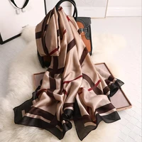 vintage plaid printed scarf pshmina 2020 new 100 pure silk sarf wraps sun protection beach shawls female scarf plus size 180cm