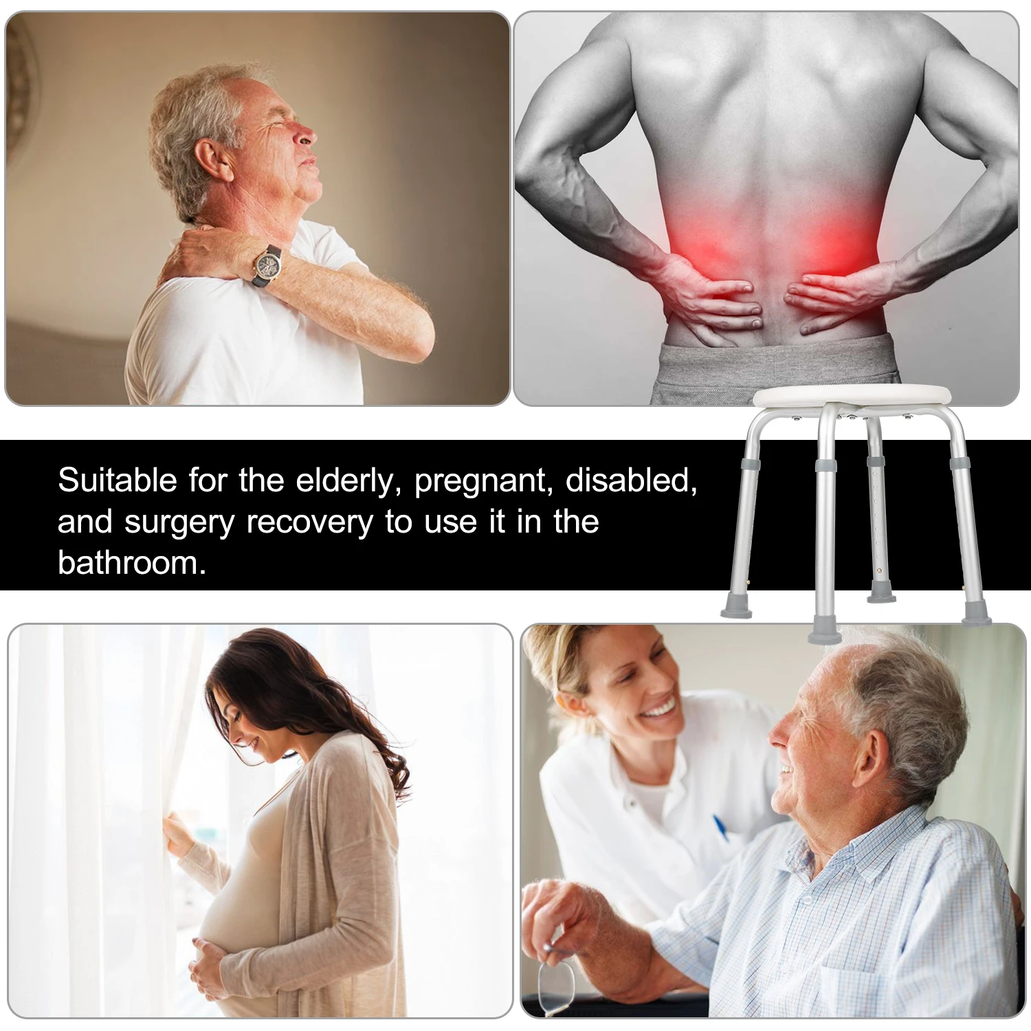 

Padded Shower Chair Shower Stool with Adjustable Legs Non-slip Bath Safety Seat w/ 220 to 286 Pounds Weight Capacity for Elderly