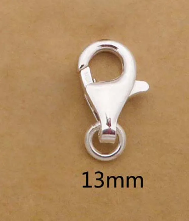 13mm With Ring 2 шт., настоящее чистое твердое 925 пробы, Серебряное омаровое весеннее крепление, крючки, коготь с кольцом, ювелирное изделие, ожерелье, браслет, фурнитура - Цвет: 13mm With Ring