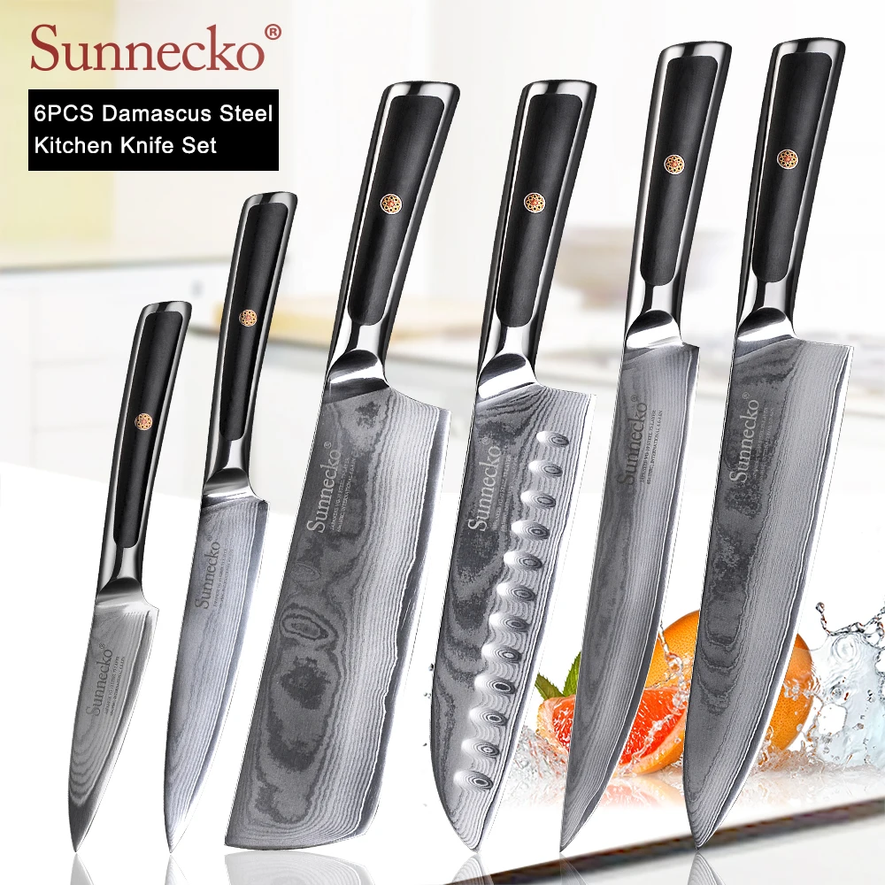 SUNNECKO Damascus Santoku нож шеф повара для нарезки овощей японский VG10 Core Steel Blade кухонные