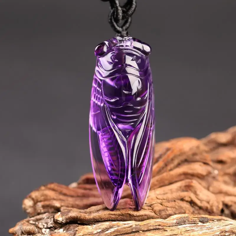 

Purple Crystal Cicada Pendant Necklace Crystal Bead Chain Animal Necklace For Women Men High Quality Crystal Necklace Gift