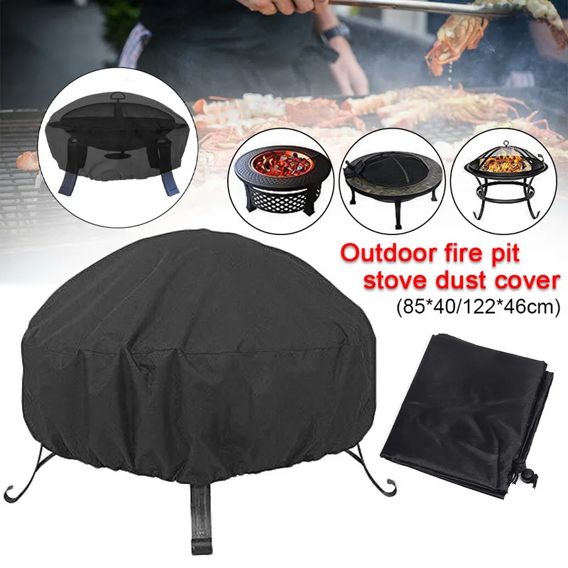 

Round Polyester Patio Easy Clean Outdoor Waterproof Protective Garden Black Fire Pit Cover BBQ Cooking Anti Dust
