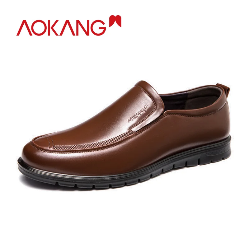 

AOKANG 2019 Men Shoes Dress Genuine Leather Loafers Comfortable Breathable Flats Fashion Dress shoes Men Formal Shoes