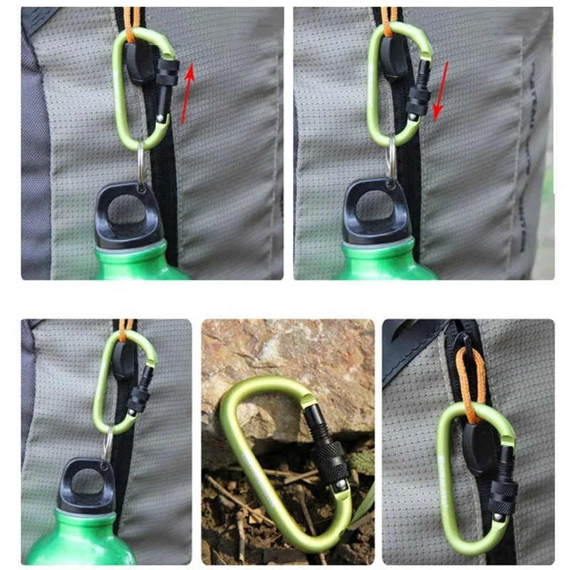 

6 PCS Carabiner Climbing 8cm Locking Type D Quickdraw Carabiner Buckle Buckle Hanging Aluminum Nut Backpack Buckle Color random