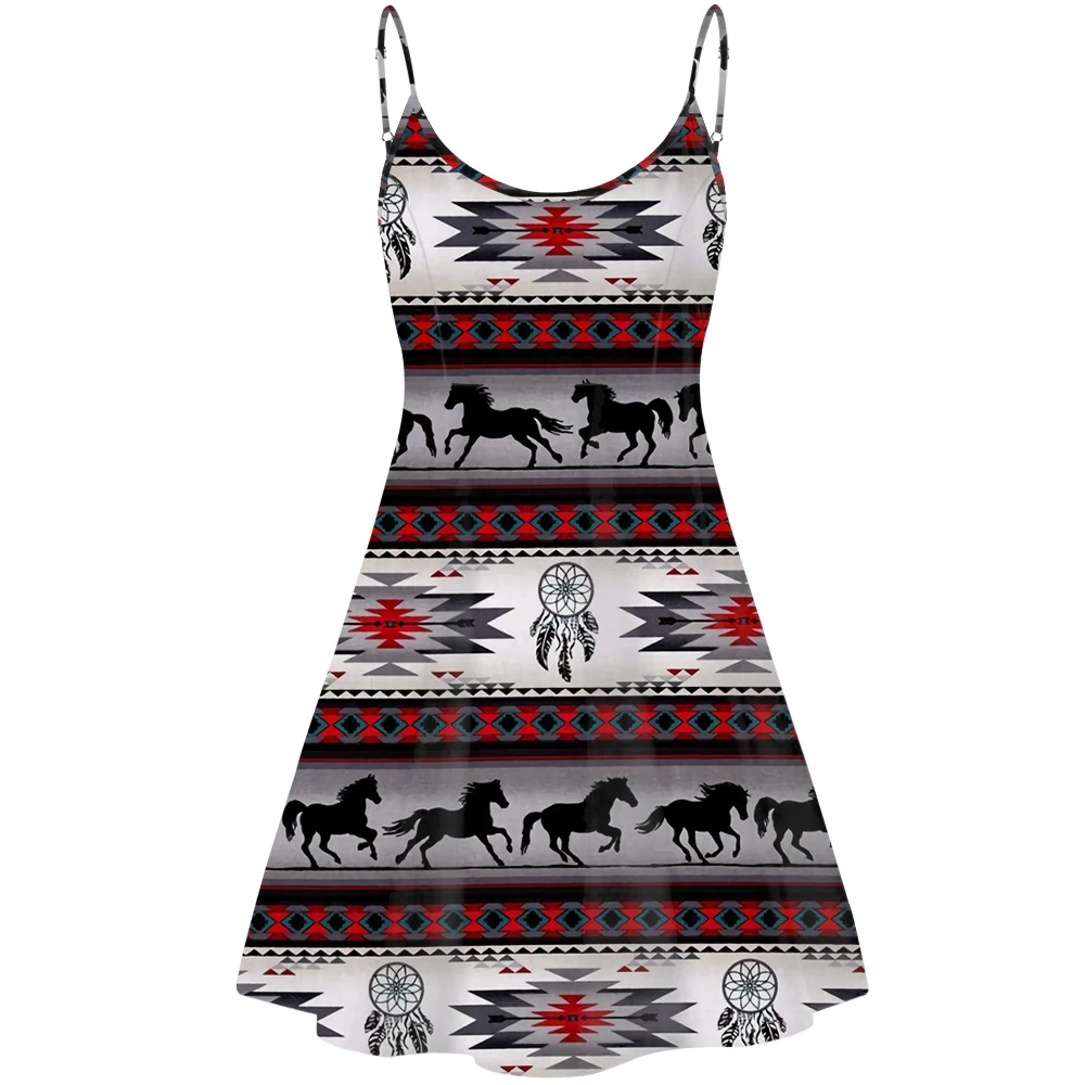 

Jackherelook African Tribal Horse Stripe Print Summer Spaghetti Strap Woman Dresses Sleeveless Beach Sundress Vestido Mujer 2020