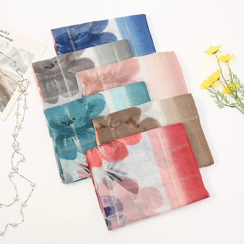 Шарф с градиентным люрексом блестящий цветочный рисунок 2021 осенние шарфы хиджаб