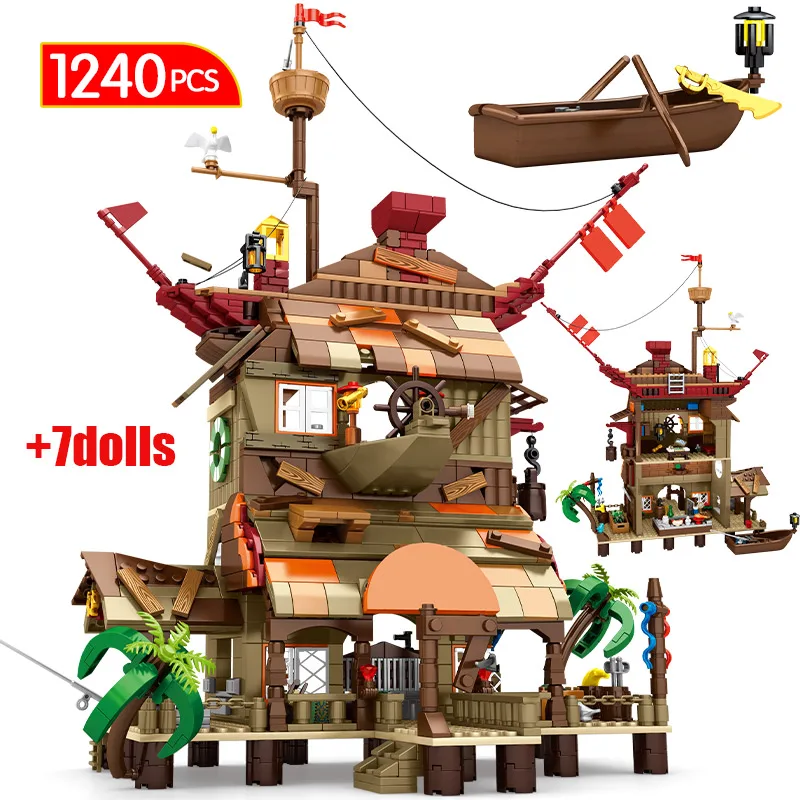 City Military Pirate Ship Soldiers Figures Bay Island Building Blocks Adventure and Treasure Bricks Toys For Children