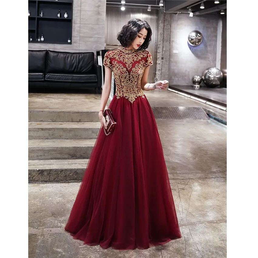 

Red Colorful Lace Wedding Dresses Short Sleeves Vestidos De Novia Burgundy Gold Beads Colorful Bridal Gown 2021