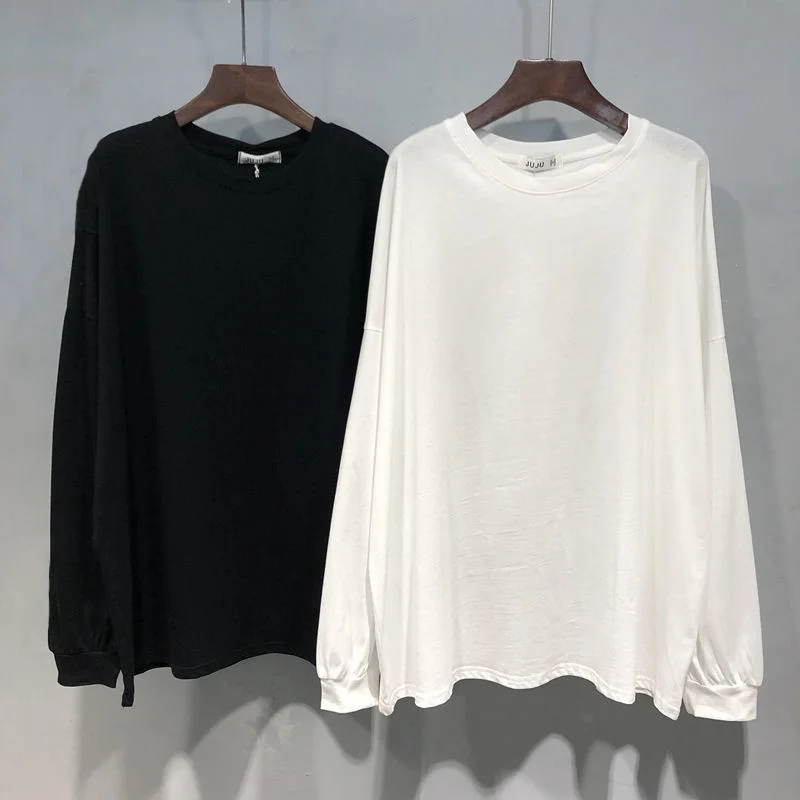 

Online Celebrity Long Sleeve T-shirt Women's Solid Color Spring and Autumn 2021 New Korean Style Loose Large Size Chic