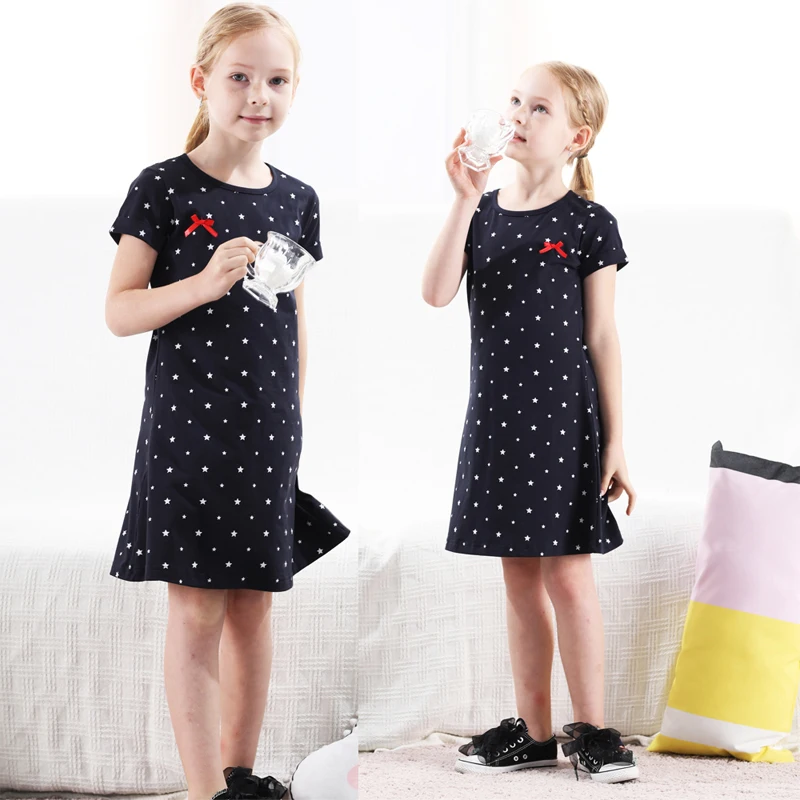

Baby Girls Short Sleeve Clothes Dress Kids Stars Dots Print Dresses 1-13 Years Children Cotton Dresses Clothing Girls Clothes