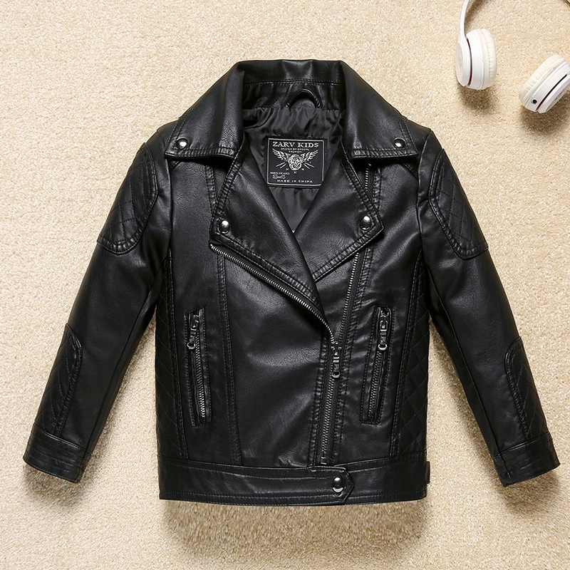 

faux leather boys jacket winter fall spring kids coat PU children's clothing wind water proof