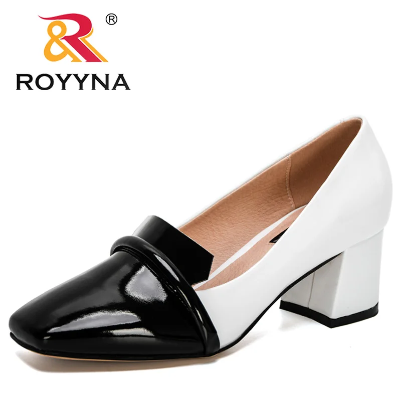 

ROYYNA 2021 New Designers Zapatos Mujer Women Pumps Thick Heel Square Toe Mid Heels Dress Work Pumps Ladies Office Footwear