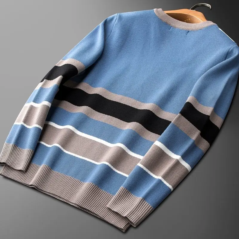 

Autumn and winter Crew Neck Sweater men's 2020 new trend color contrast warm base shirt slim fit with Pullover Sweater