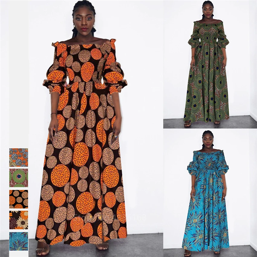 

African Dresses for Women Off Shoulder Sexy Bazin Riche Ladies African Clothes Maxi Dress Robe Africaine Dinner Evening Party