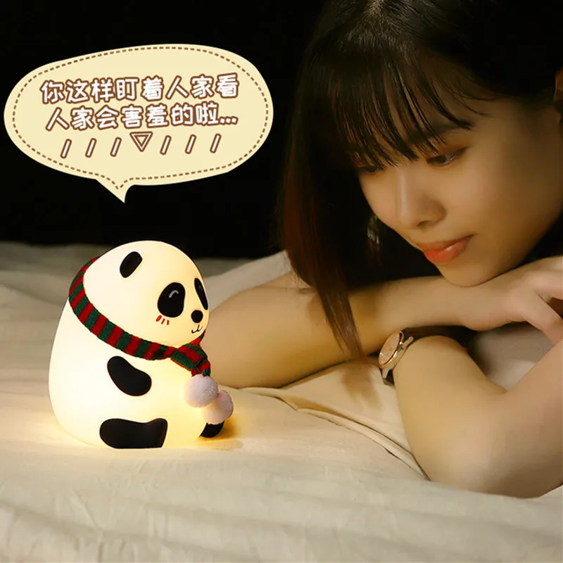 

Mini panda silicone lamp USB charging colorful night light LED children's cute cartoon panda night light
