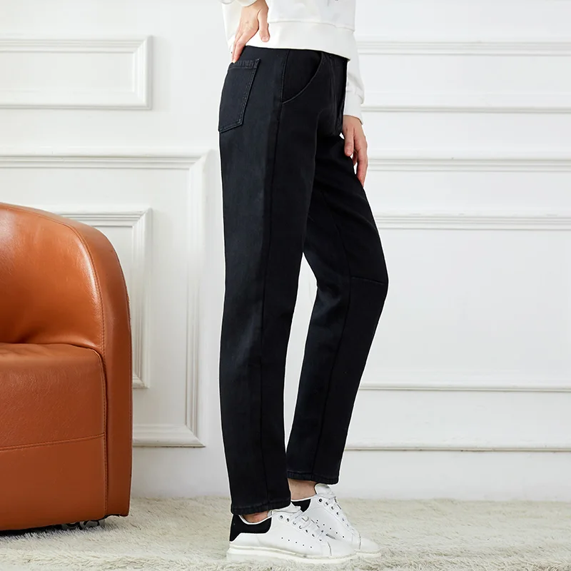 Женские классические джинсы LEIJIJEANS черные свободные хлопковые полной длины с