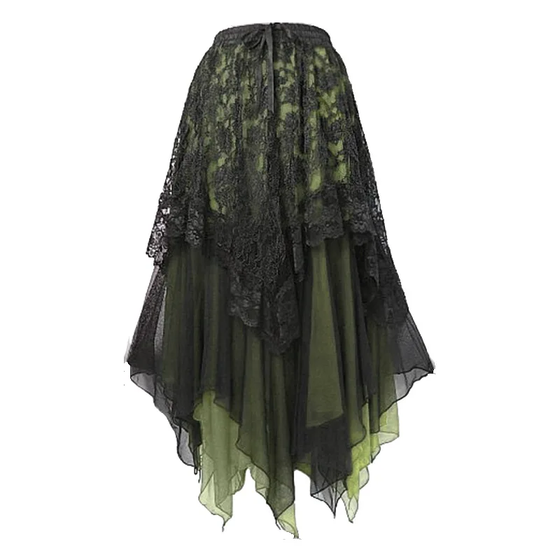 Стимпанк женская мода готический стиль кружевная многослойная длинная юбка с