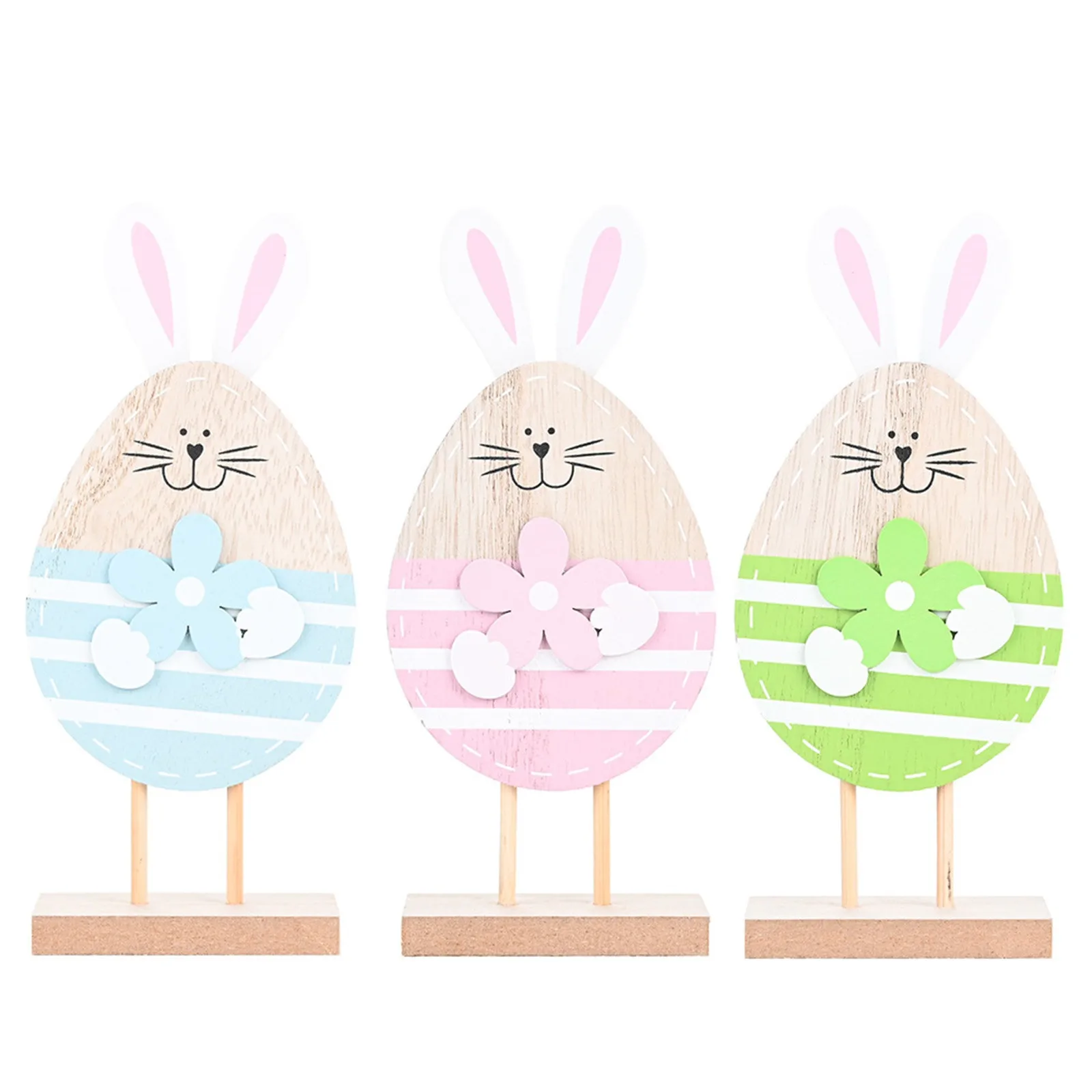 

2021 Hot New Happy Easter Wooden Egg-shaped Cute Bunny Home Office Desktop Decoration Gift Ornaments DIY Handcraft Pasen