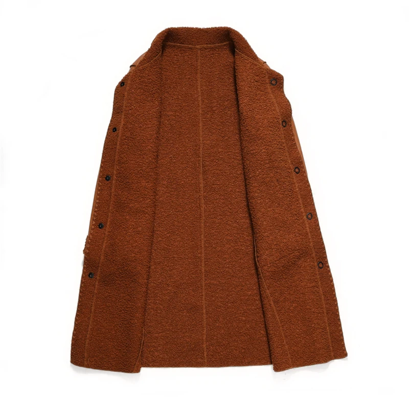 

2020 New Autumn Winter Faux leather jacket Vogue Long Slim Overcoat Plush liner Hemming Simplicity All-match Ladies Tops Coat