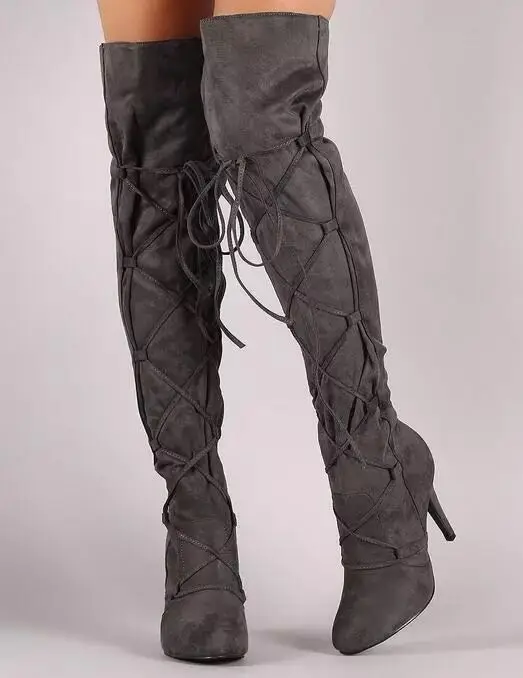 Лидер продаж Модные женские высокие сапоги из нубука пикантные с высоким