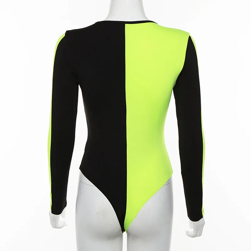 Модные новые цельные женские боди повседневные неоновое облегающие комбинезоны