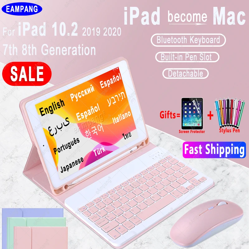 Чехол для iPad 10 2 клавиатура Apple 2019 2020 7 8 7th го поколения мышь английская русская