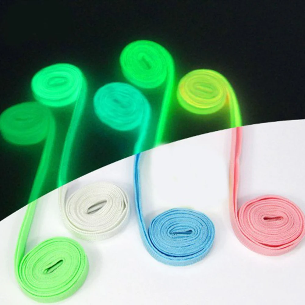 1 Pair 80/100/120/140cm Flat Luminous Runner Shoe Laces Safety Luminous Glowing Shoelaces Unisex for Sport Basketball Shoes