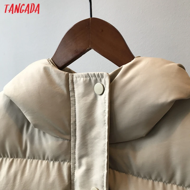 Tangada, Женские однотонные парки без рукавов с поясом, с капюшоном, на молнии,, зимнее женское теплое длинное пальто, корейская модная куртка ASF01