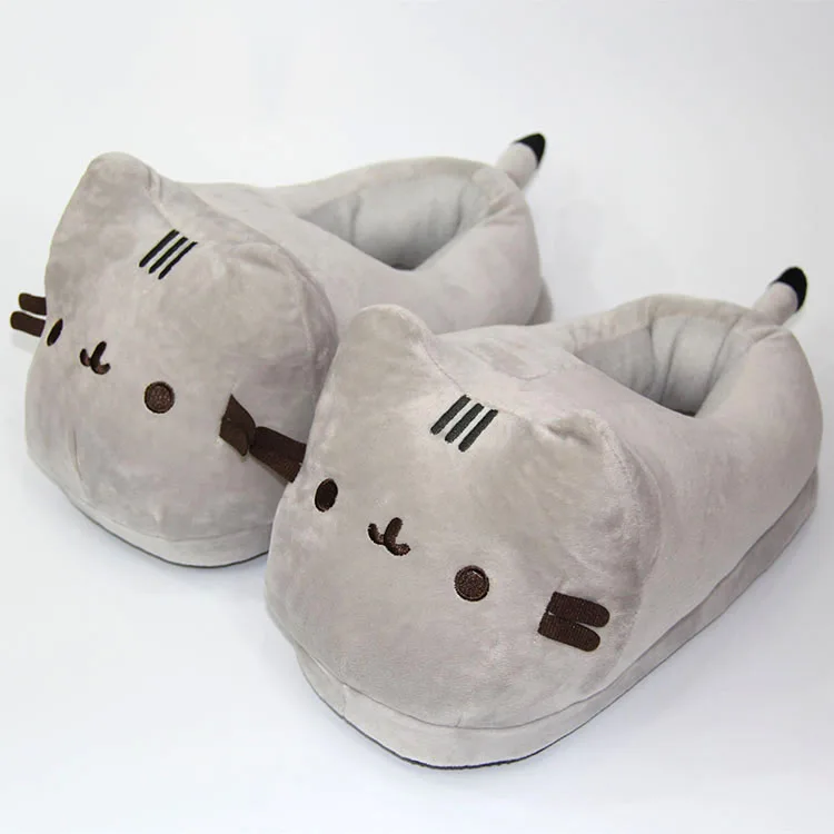 

Cartoon Full Covered Cat Slippers Warm Winter Slides Soft Plush Doll Indoor Cute Anime Bedroom Shoes For Man Woman Home Use