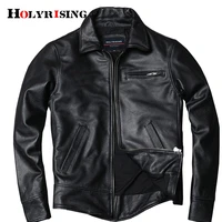 holyrising genuine leather jacket classic black cowhide jacket style pea coat fashion jacket for man plus size 19182