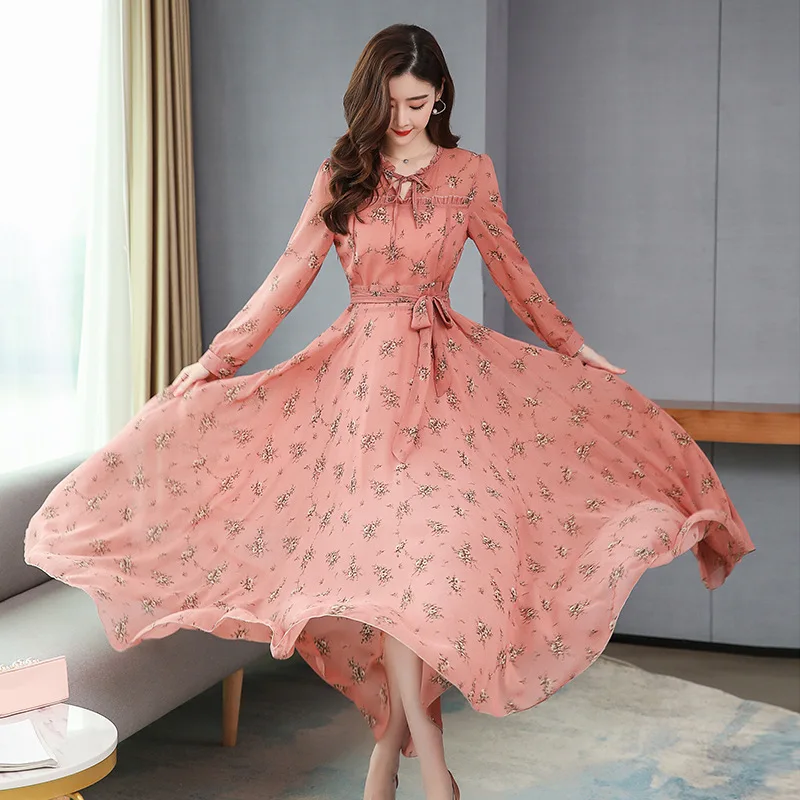 Элегантные весенние туфли с ремешками Цветочный принт шифоновое макси платье