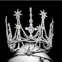 hg11372 classic baroque round tiara crown elegant gold rhinestone crown fashion princess bridal wedding headpiece for brides