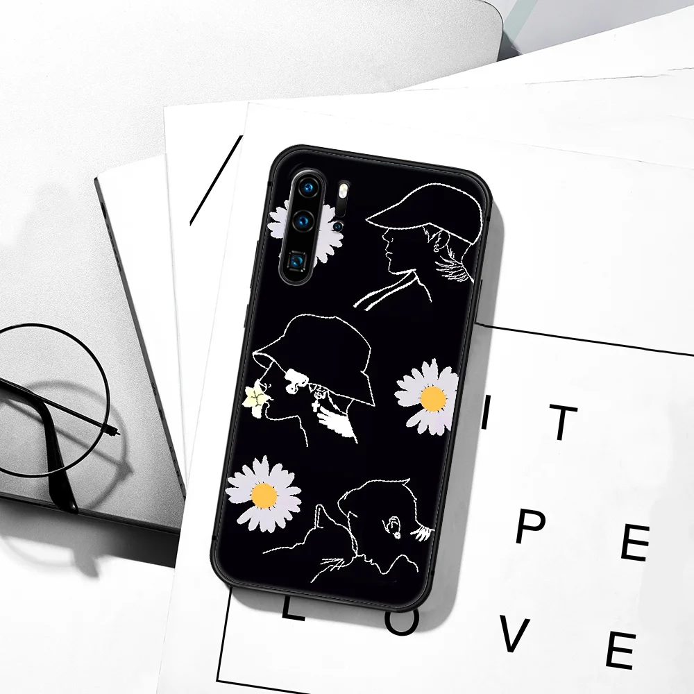 

Peaceminusone Flower Art Phone Case For Huawei P Mate 10 20 30 40 Pro Lite Smart 2019 2021 black Back Soft Bumper Painting