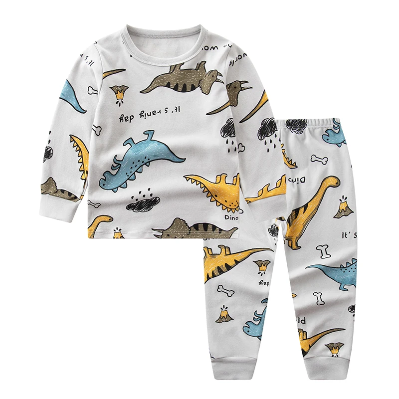 

2021 New Dinosaur Print Kids Pajamas Autumn Winter Girls Sleepwear Cotton Nightwear Toddler Infant Clothes Boys Pajama Sets