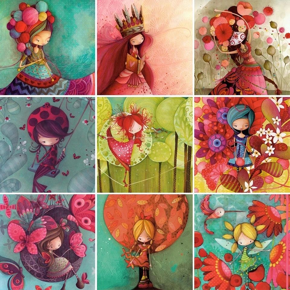 

5D Diy Diamond Painting Cartoon Girl Set Full Drill Square Embroidery Mosaic Art Pictures with Rhinestones Home Decoration Gift