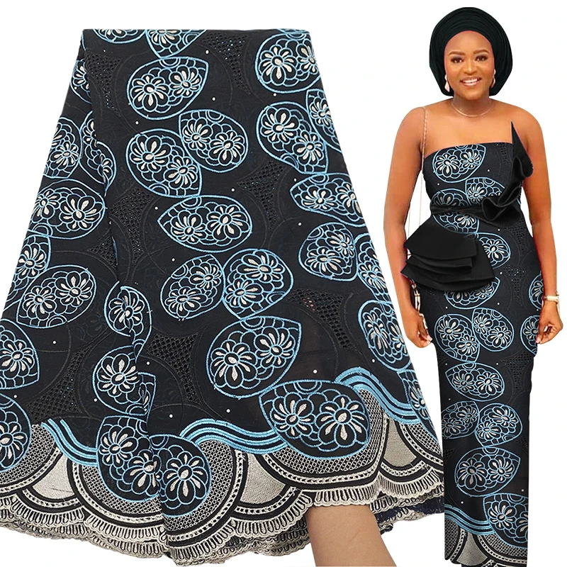 Ткань для вечерние с вышивкой, высокое качество, 5 ярдов, африканская кружевная ткань, нигерийский стиль Asoebi