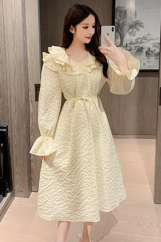 

COIGARSAM Loose Women dress New Belt Long Dresses Yellow 6807