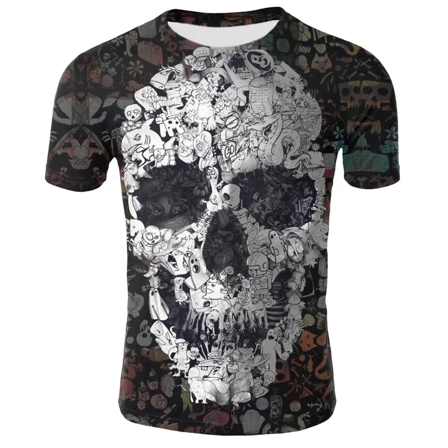 

Men's Skull 3D Printed T-shirt Horror Gothic Punk O-neck T-shirt Casual Street Cool Fashion Summer Top