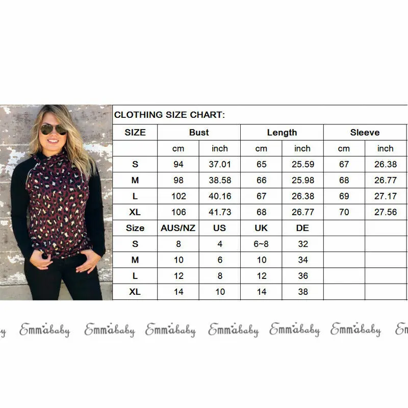 

Winter Warm Womens Long Sleeve Loose O Neck Leopard Sweatshirt Jumper Pullover Tops Outwear