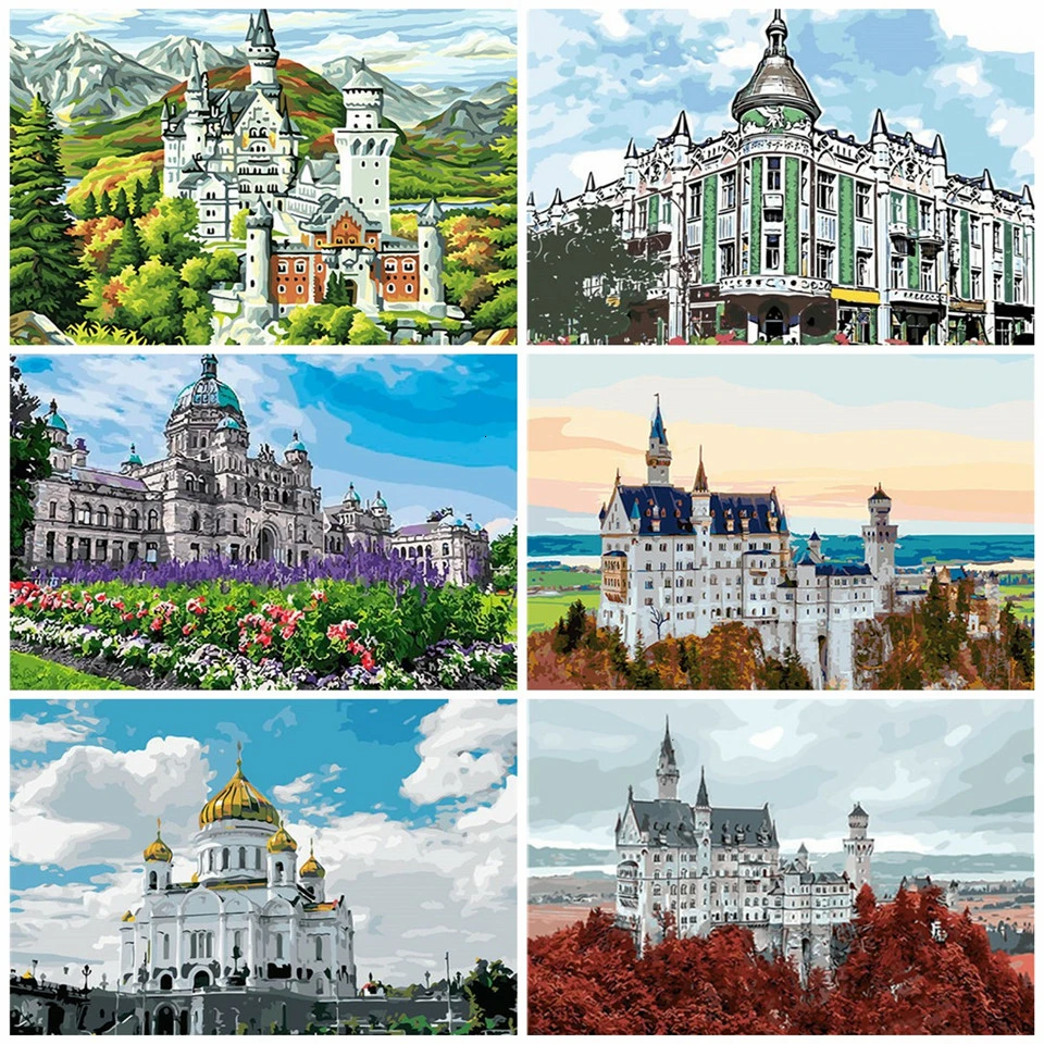 AZQSD картина маслом для взрослых по номерам пейзаж расписанный вручную подарок